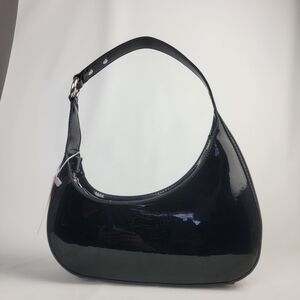 Purple andLilac Small Black Chic Shoulder Purse Handbag Bag Faux Patent Leather